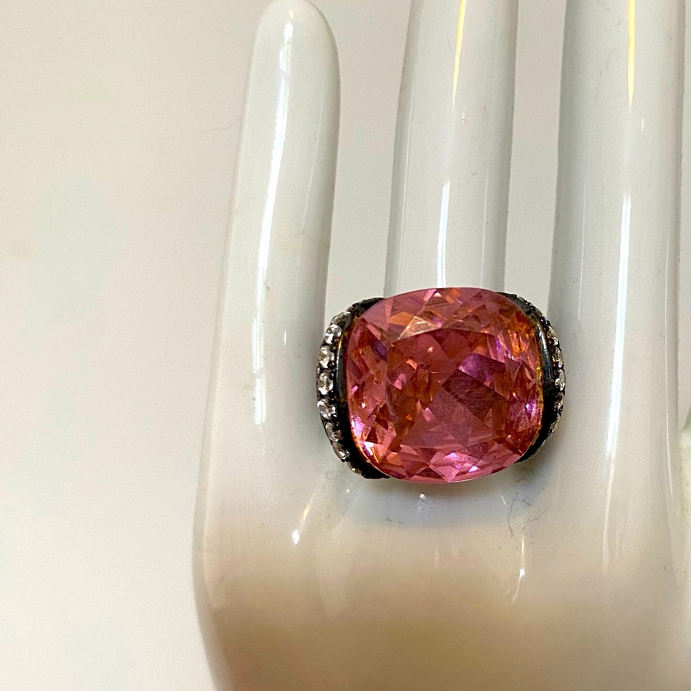 Vintage Rose Premium Crystal Cocktail Ring, Large Faceted Pink Oval Ring